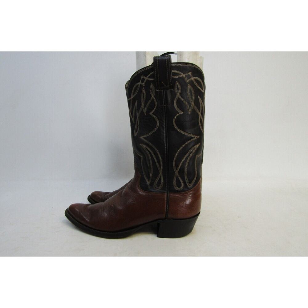 USA Olathe Mens Size 9.5 B Narrow Width Black Brown Leather Cowboy Western Boots